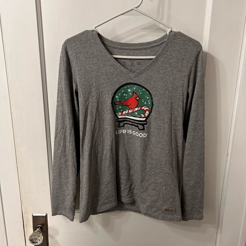 Life Is Good Gray Shirt with Festive Design